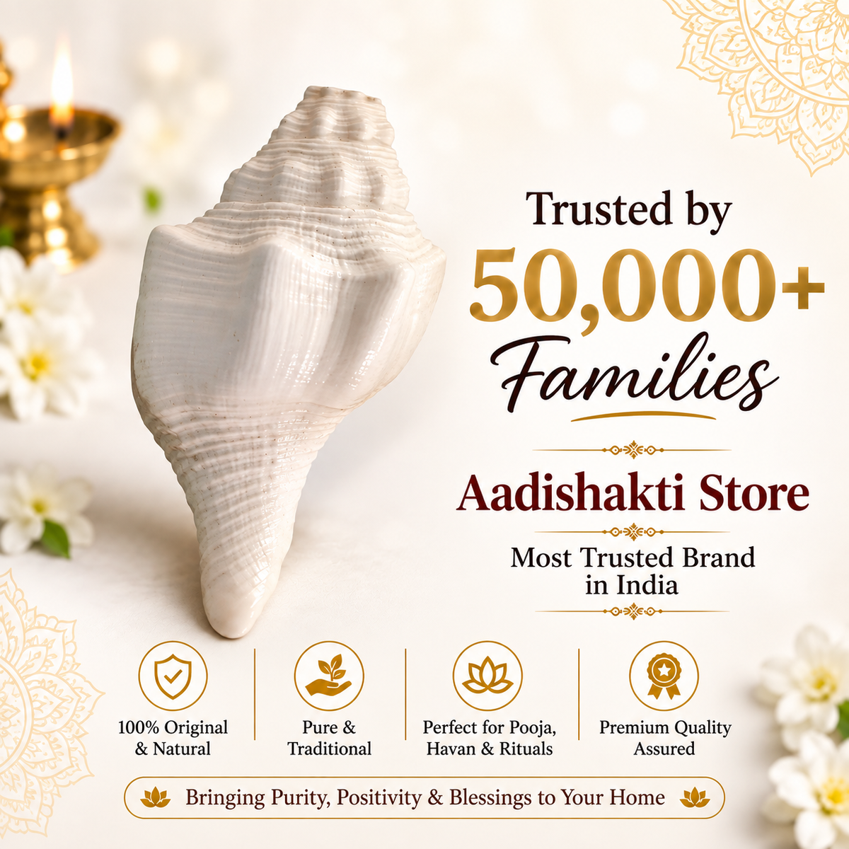 Shankh for Pooja | Sacred Hindu Conch Shell for Puja, Mandir & Religious Rituals