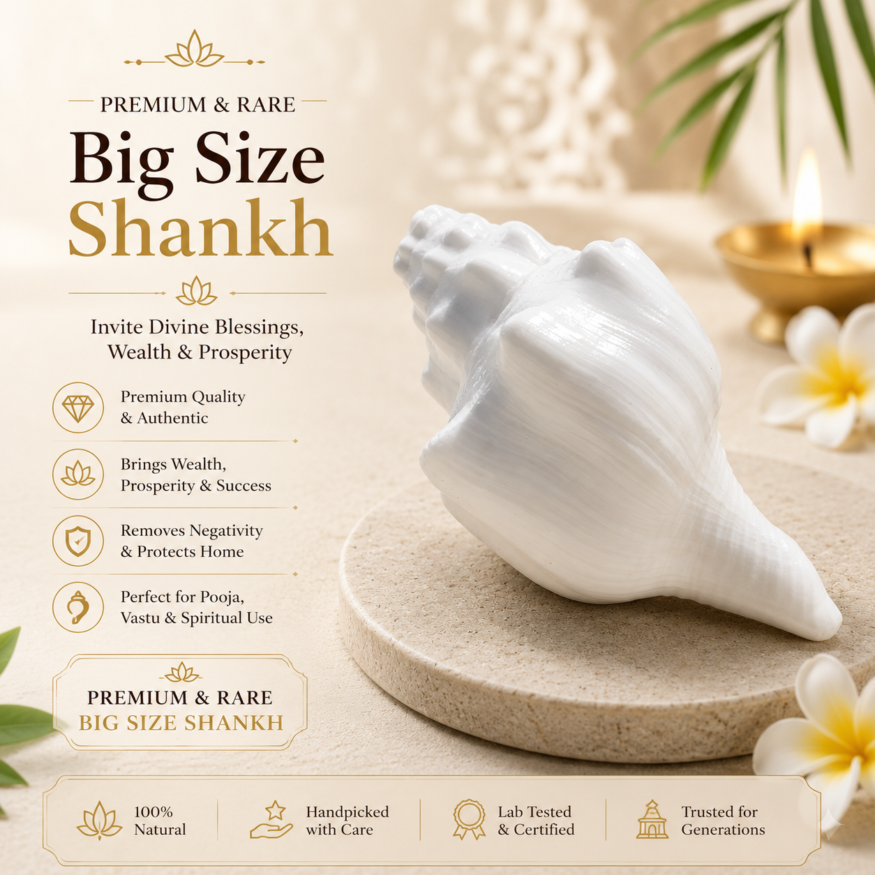 Premium Rare Large Shankh | Original Sacred Conch for Hindu Pooja
