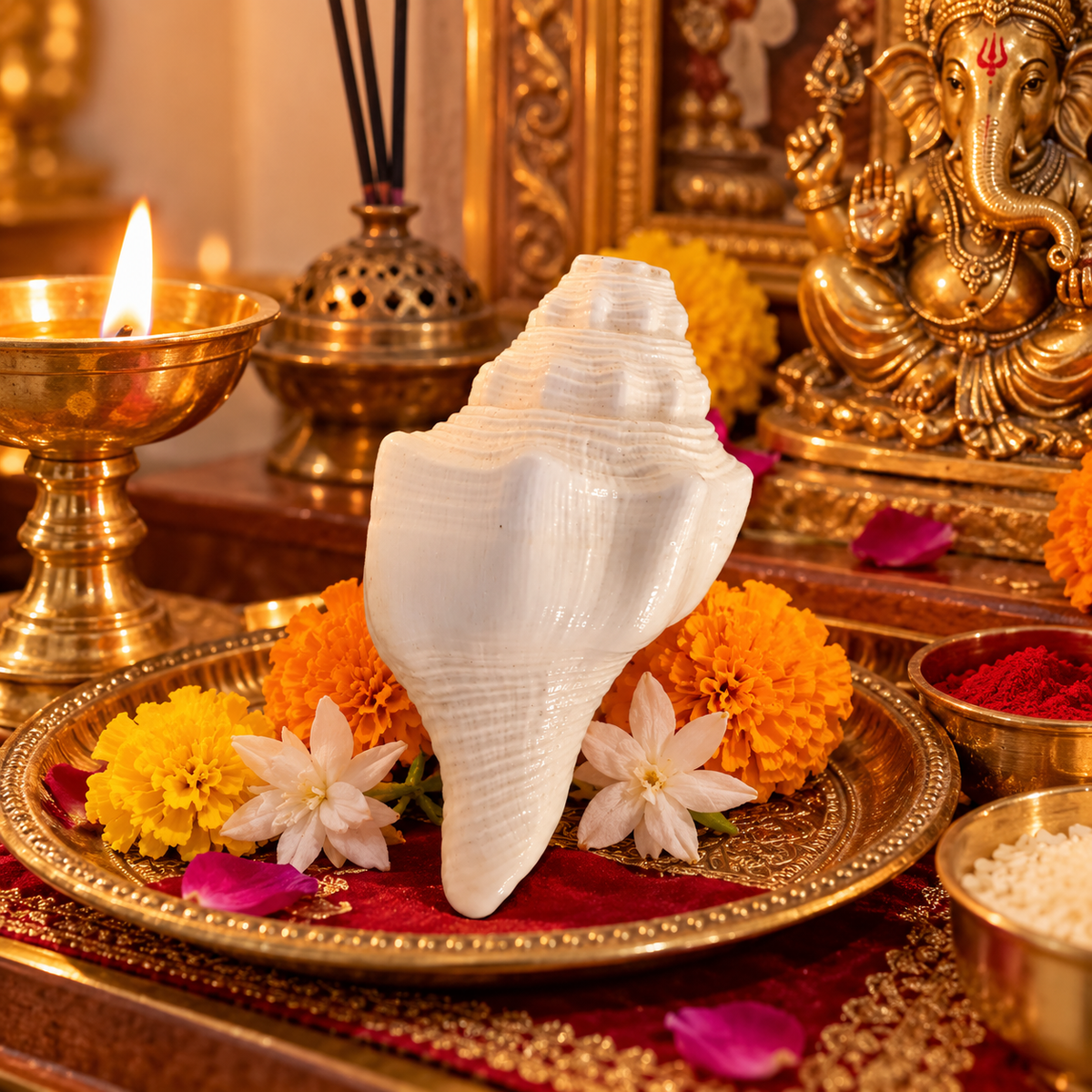 Shankh for Pooja | Sacred Hindu Conch Shell for Puja, Mandir & Religious Rituals