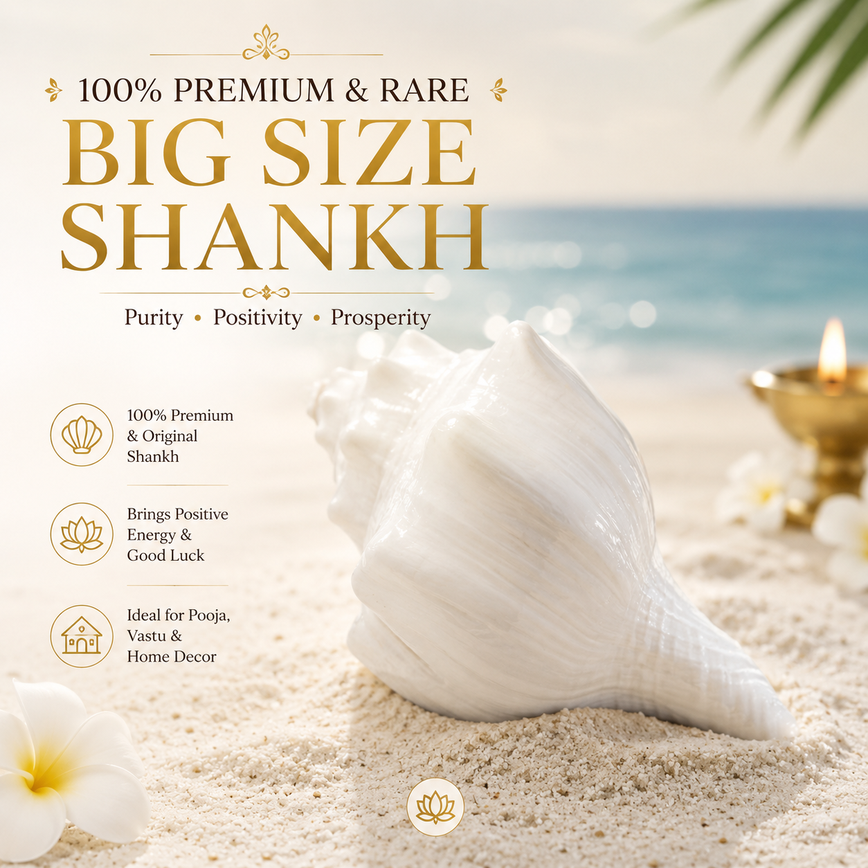 Premium Rare Large Shankh | Original Sacred Conch for Hindu Pooja