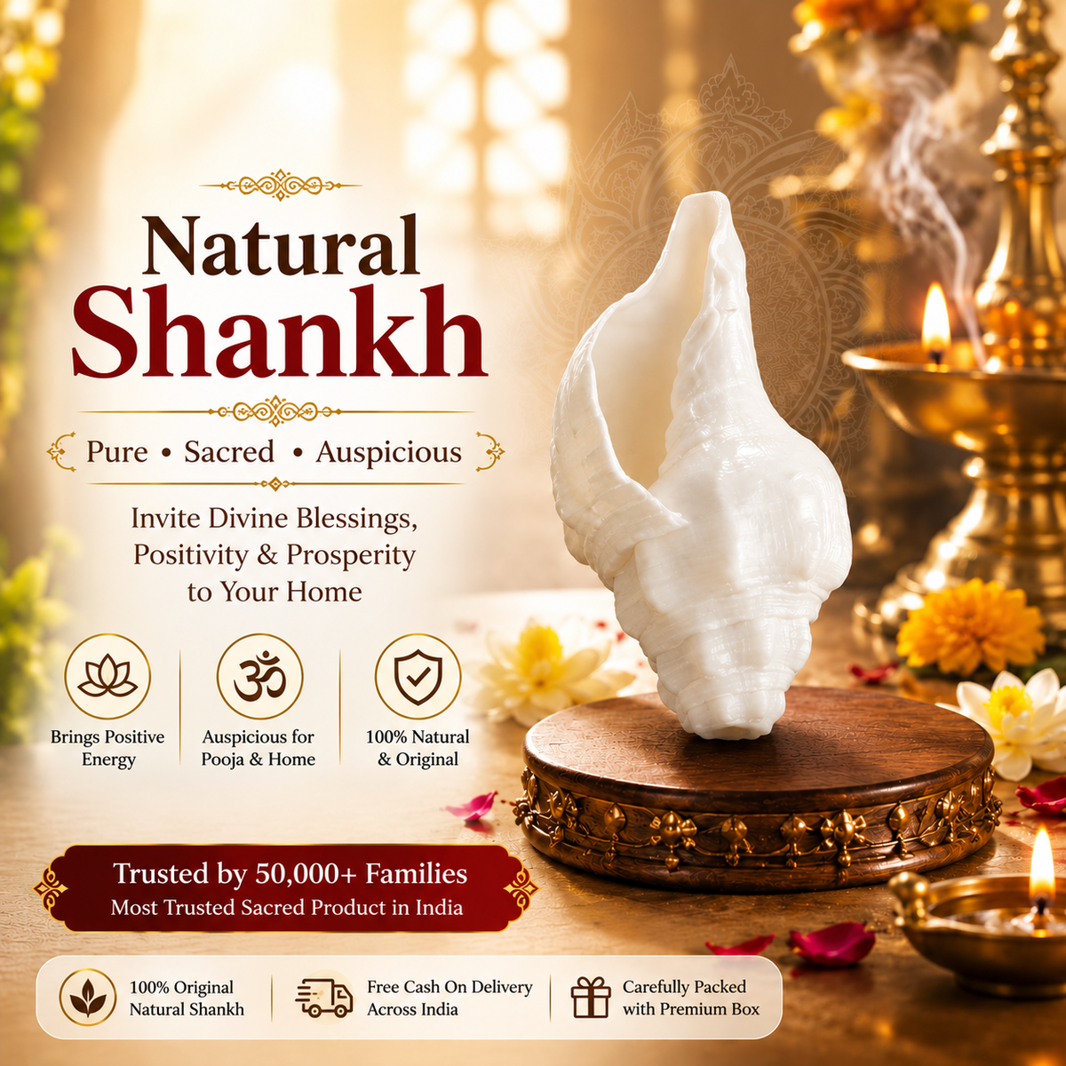 Authentic Shankh – Premium Original Sacred Conch Shell for Divine Pooja Rituals
