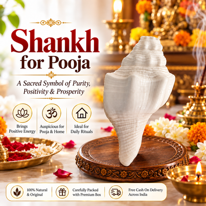 Shankh for Pooja | Sacred Hindu Conch Shell for Puja, Mandir & Religious Rituals